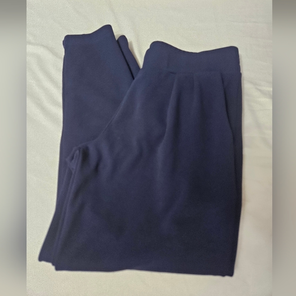 Shinestar Navy Blue Pull On Stretch Pleated Ankle Pants With Pockets Medium!